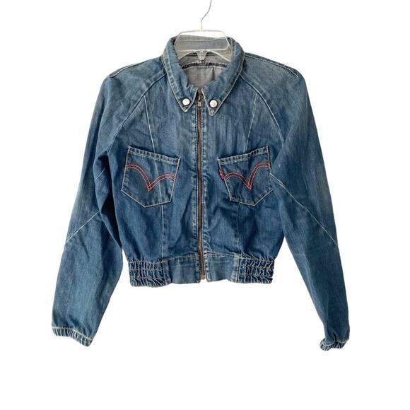 Vintage Levi’s Denim Jean Crop Jacket Zipper Made in Belgium size small - Picture 1 of 11